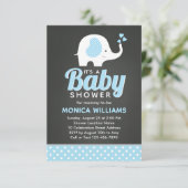 Invitation Cute Blue Black Chalkboard Elephant Baby shower (Debout devant)
