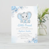 Invitation Cute Blue Boho Watercolor Elephant Boy Baby shower (Debout devant)