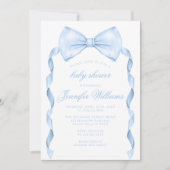 Invitation Cute Blue Bow Cravate avec Ribbon Baby Boy Douche (Devant)