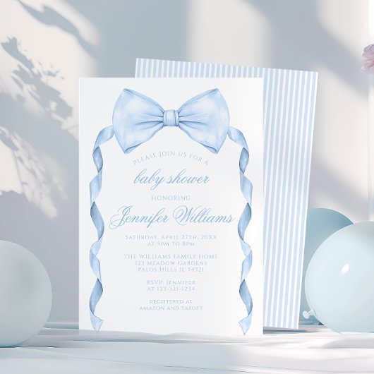 Invitation Cute Blue Bow Cravate avec Ribbon Baby Boy Douche