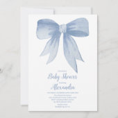 Invitation Cute Blue Bow Ribbon Baby Boy Douche garçon (Devant)