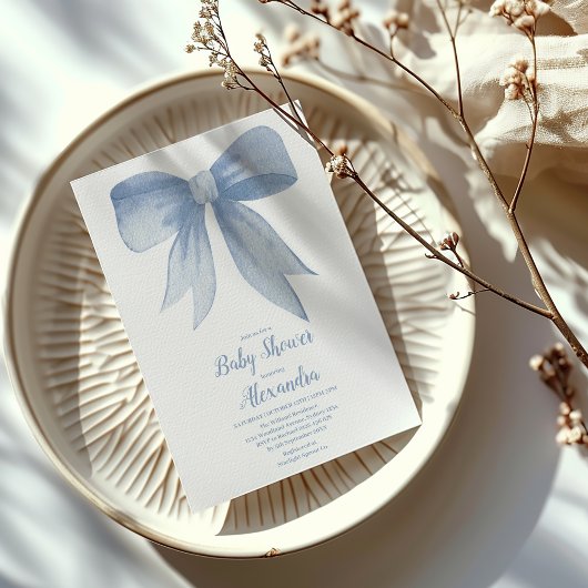 Invitation Cute Blue Bow Ribbon Baby Boy Douche garçon