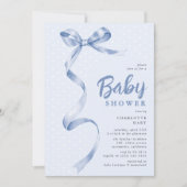 Invitation Cute Blue Bow Ribbon Boy Baby shower (Devant)