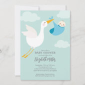 Invitation Cute Blue Bundle Baby shower Stork (Devant)