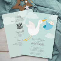 Cute Blue Bundle Baby shower Stork Tout en un