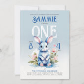 Invitation Cute Blue Bunny Floral Anniversaire Fête Aquarelle (Devant)