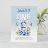 Invitation Cute Blue Bunny Floral Anniversaire Fête Aquarelle (Debout devant)