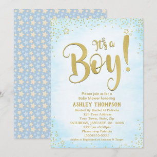 Invitation Cute Blue C'est un garçon Stars Baby shower Invita
