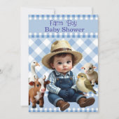 Invitation Cute Blue Check Farm Garçon Baby shower Animaux (Devant)