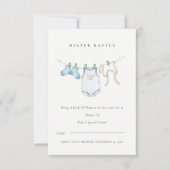 Invitation Cute Blue Clothesline Diaper Baby shower Raffle (Devant)