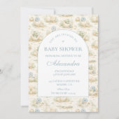 Invitation Cute Blue Dino Nursery Baby Shower (Devant)