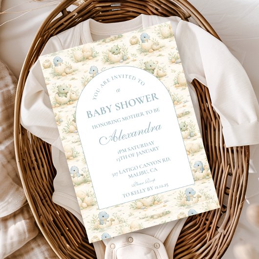 Invitation Cute Blue Dino Nursery Baby Shower