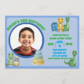 Invitation Cute Blue Dinosaur with Picture Birthday (Devant)