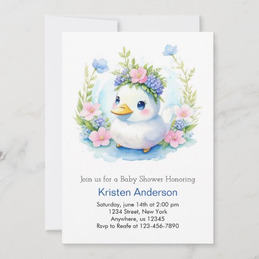 Invitation Cute Blue Duckling Aquarelle Baby shower garçon (Devant)