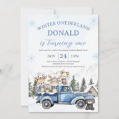 Invitation Cute Blue Editiable Winter Onederland Birthday  (Devant)