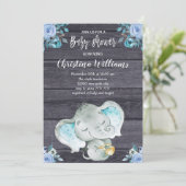 Invitation Cute Blue Elephant Rustic Boy Baby shower (Debout devant)