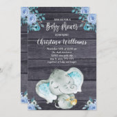 Invitation Cute Blue Elephant Rustic Boy Baby shower (Devant / Derrière)