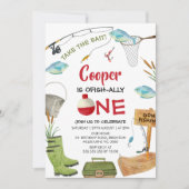 Invitation Cute Blue Fishing Ofishally One 1st Birthday  (Devant)