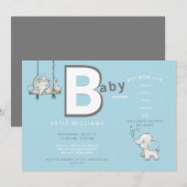 Invitation Cute Blue Funny Garçon Maman Baby shower de vie (Devant / Derrière)