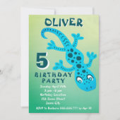Invitation Cute Blue Gecko Lizard Boy Birthday Party (Devant)