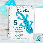 Invitation Cute Blue Gecko Lizard Boy Fête d'anniversaire