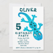 Invitation Cute Blue Gecko Lizard Boy Fête d'anniversaire (Devant)