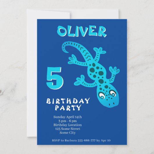 Invitation Cute Blue Gecko Lizard fête d'anniversaire (Devant)