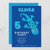 Invitation Cute Blue Gecko Lizard fête d'anniversaire (Devant / Derrière)