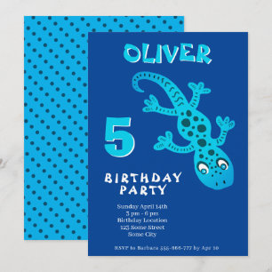 Invitation Cute Blue Gecko Lizard fête d'anniversaire