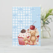 Invitation Cute Blue Gingham Teddy Bear & Ribbon (Debout devant)