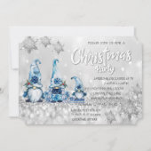 Invitation Cute Blue Gnomes Bokeh Corporate Christmas Party (Devant)