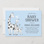 Invitation Cute Blue Grey Animal Giraffe Baby shower garçon (Devant)