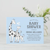 Invitation Cute Blue Grey Animal Giraffe Baby shower garçon (Debout devant)