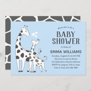 Invitation Cute Blue Grey Animal Giraffe Baby shower garçon