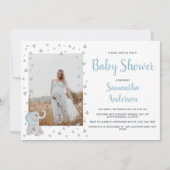 Invitation Cute Blue Grey Baby Elephant Aquarelle Photo (Devant)