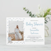 Invitation Cute Blue Grey Baby Elephant Aquarelle Photo (Debout devant)