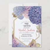 Invitation Cute Blue Hydrangea Blooms Baby shower Gold Frame (Devant)