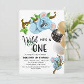 Invitation Cute Blue Koala Wild One Boy Première fête d'anniv (Debout devant)