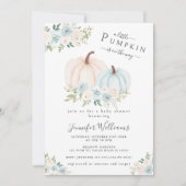 Invitation Cute Blue Little Citrouille Floral Baby Boy Douche (Devant)