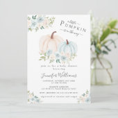 Invitation Cute Blue Little Citrouille Floral Baby Boy Douche (Debout devant)