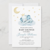 Invitation Cute Blue Little Elephant Baby Boy Douche (Devant)