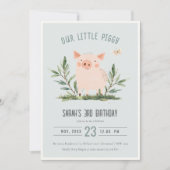 Invitation Cute Blue Little Farm Pig Papillon Anniversaire de (Devant)