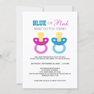 Invitation Cute Blue ou rose Pacifier Parti de révélation de