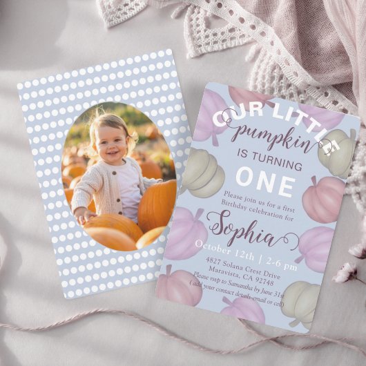 Invitation Cute Blue Our Little Pumpkin Fall Birthday