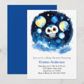 Invitation Cute Blue Owl Ballons Baby shower garçon (Devant / Derrière)