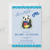 Invitation Cute Blue Panda Ours Wild Un 1er anniversaire Phot (Devant)
