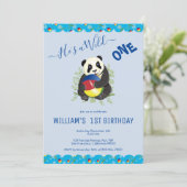 Invitation Cute Blue Panda Ours Wild Un 1er anniversaire Phot (Debout devant)