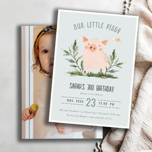 Invitation Cute Blue Petit Cochon Enfants Ferme Cochon Photo 