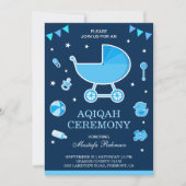 Invitation Cute Blue Pram Baby Boy Aqiqah (Devant)