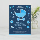 Invitation Cute Blue Pram Baby Boy Aqiqah (Debout devant)